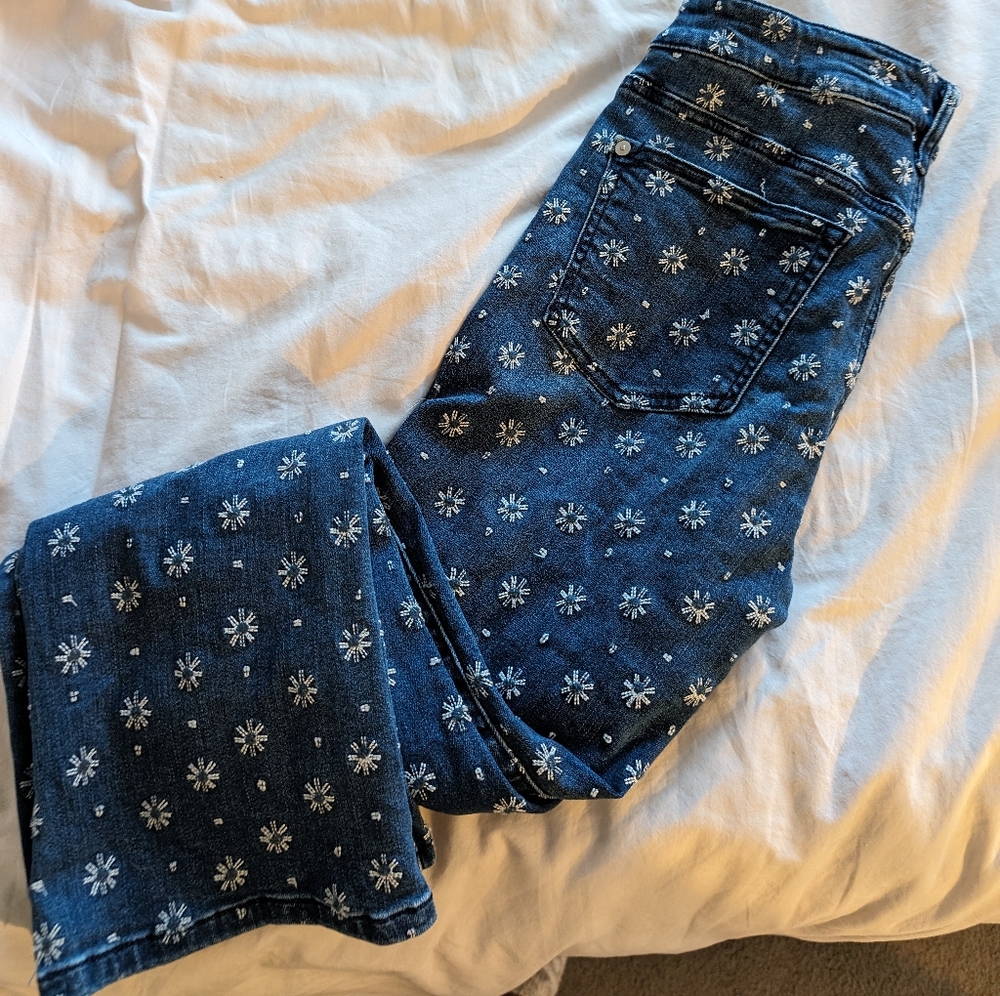 Pilcro and the Letterpress Anthro Daisy High Rise Bootcut Crop Funky Jeans 28